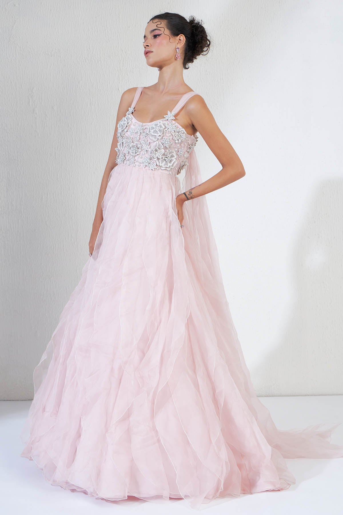 Floral Applique Organza Gown