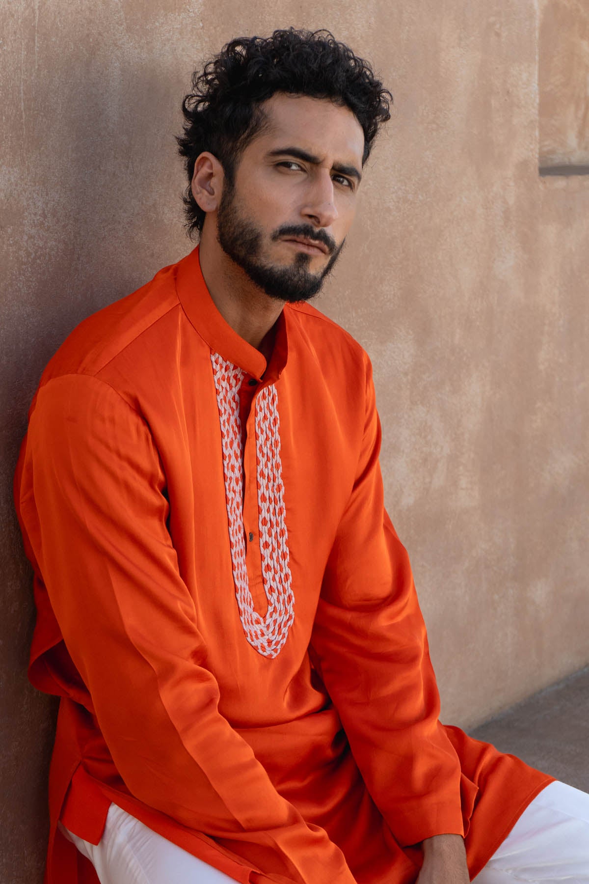 Orange & Pink Braid Kurta Set