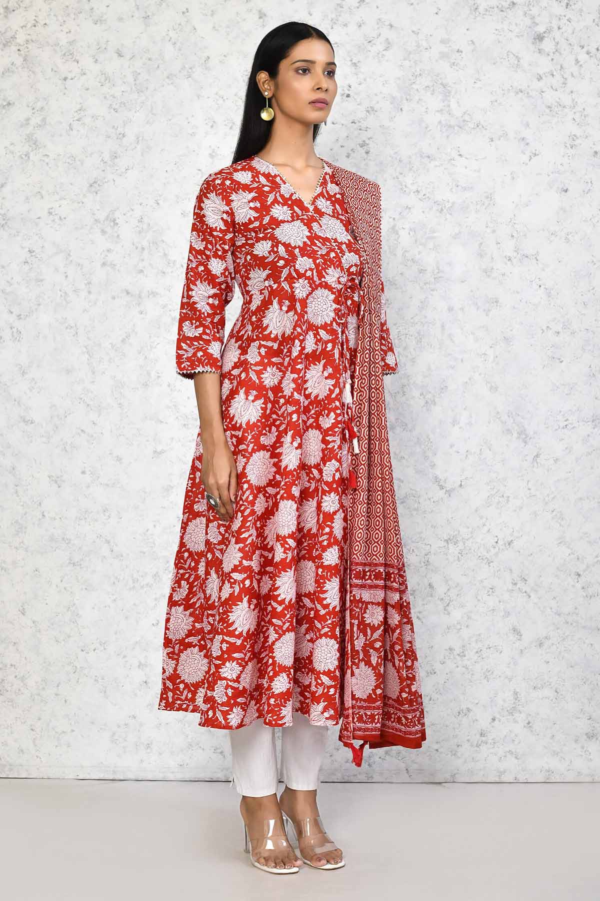Red Floral Kurta & Dupatta