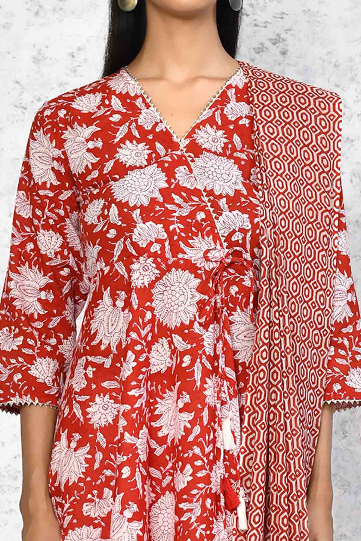 Red Floral Kurta & Dupatta