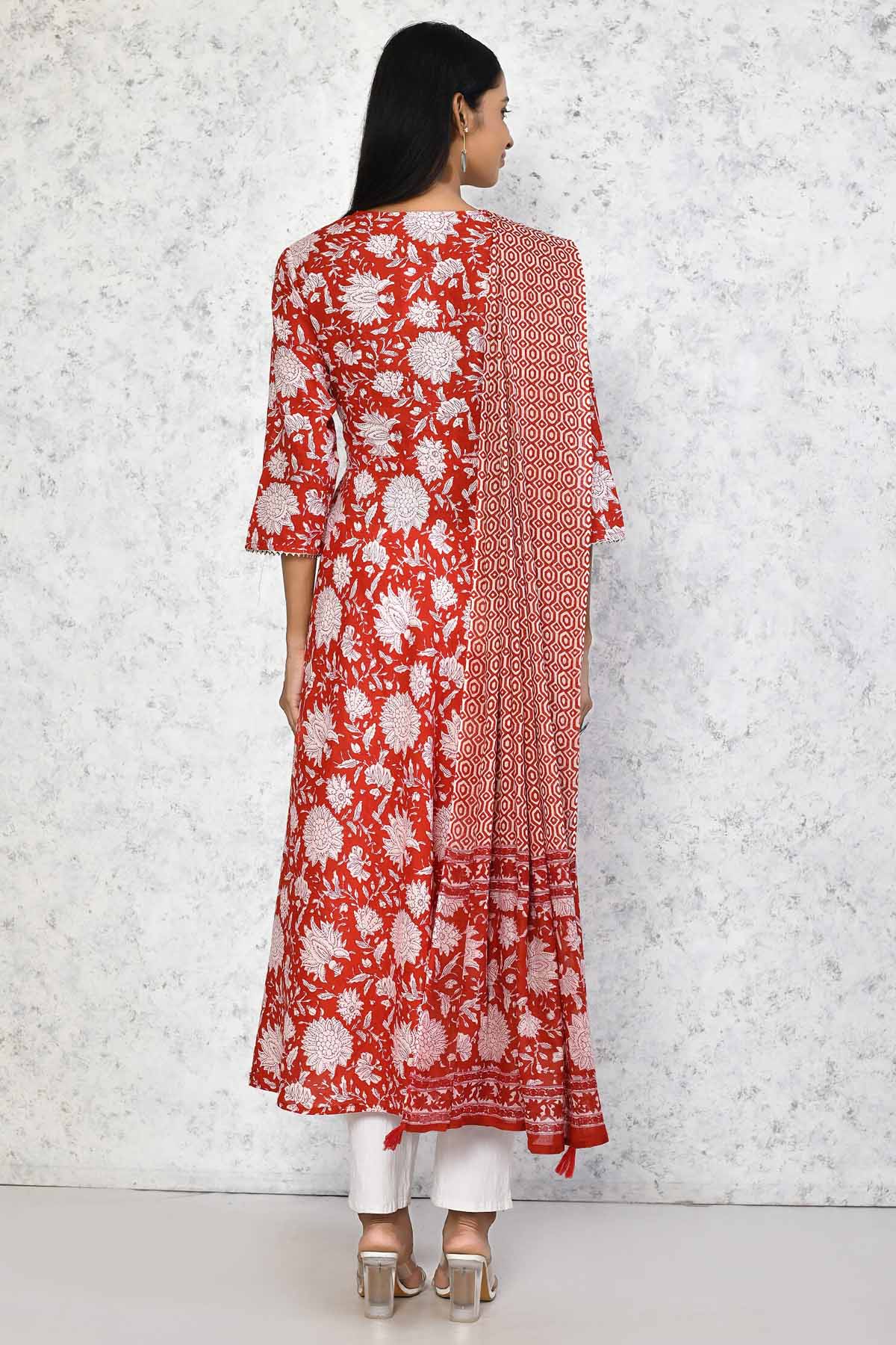 Red Floral Kurta & Dupatta