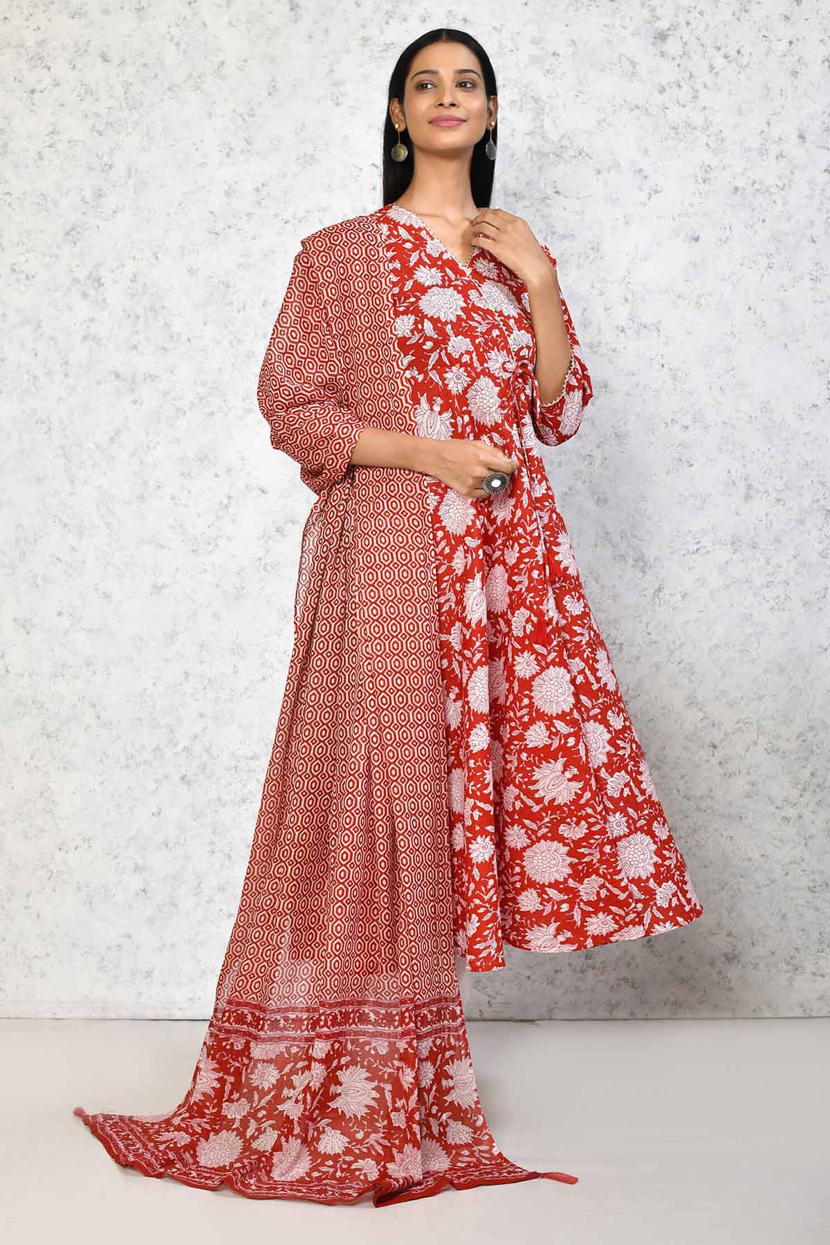 Red Floral Kurta & Dupatta