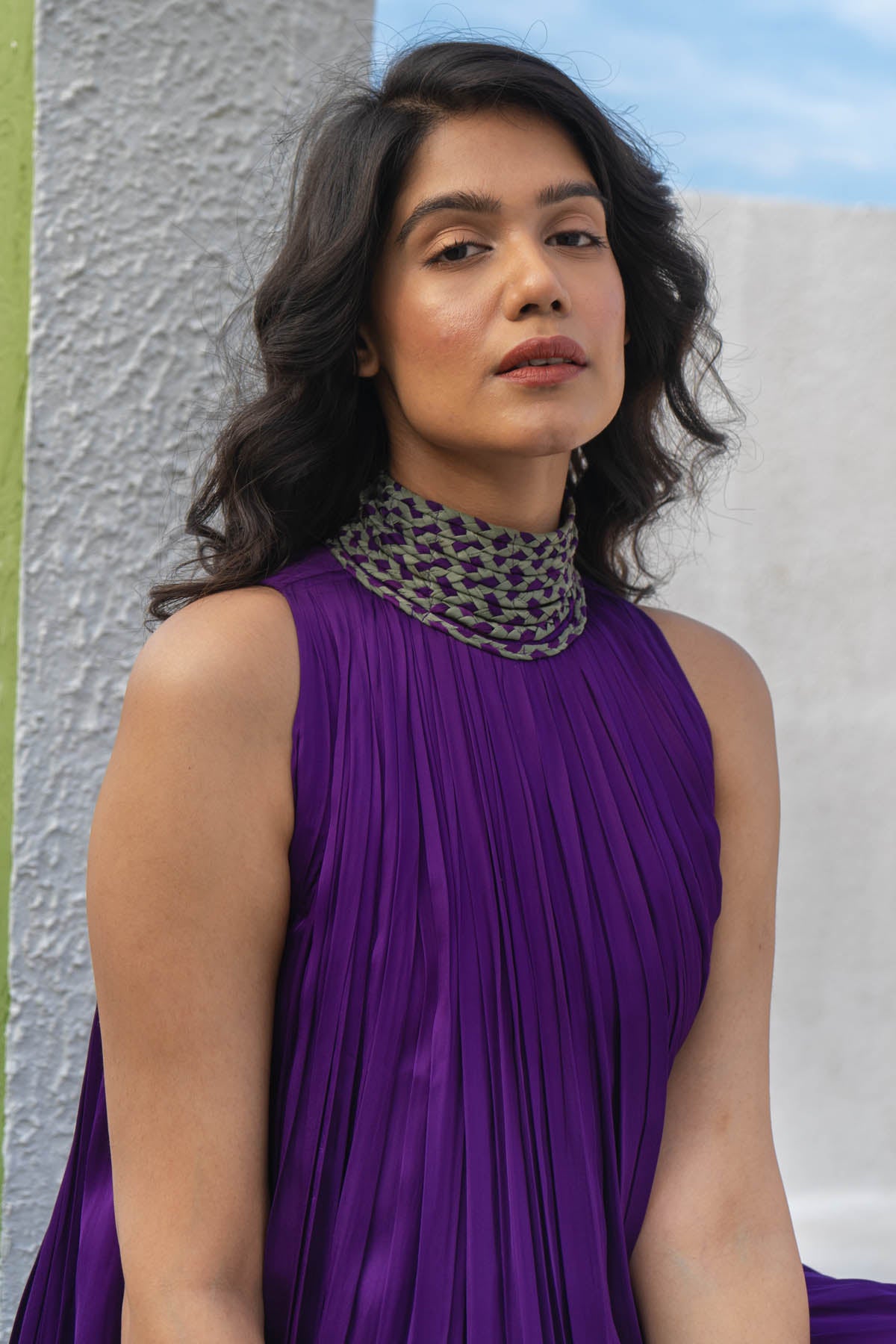 Purple Braid Halter Neck Gown