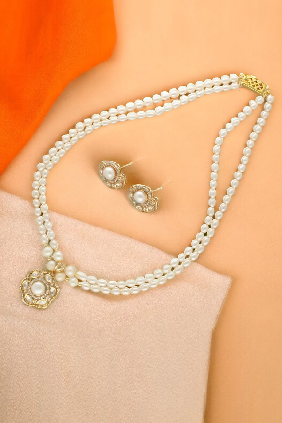 Buy 2 Line Pearl Necklace & Earring for women by J Pearls online available at scrollnshops