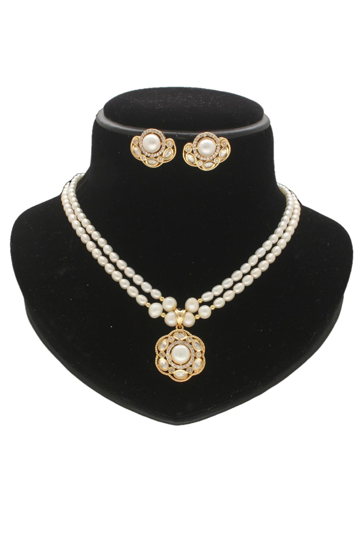 2 Line Pearl Necklace & Earring