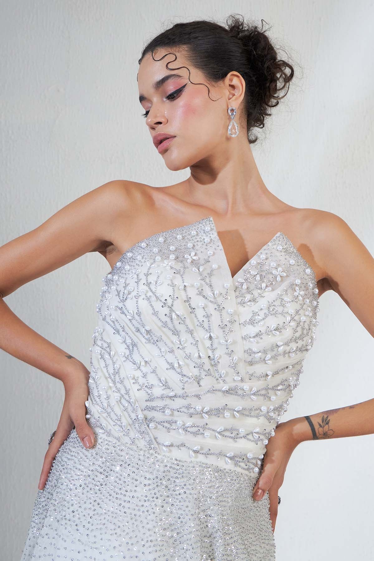 Rhinestones Layered Corset Gown