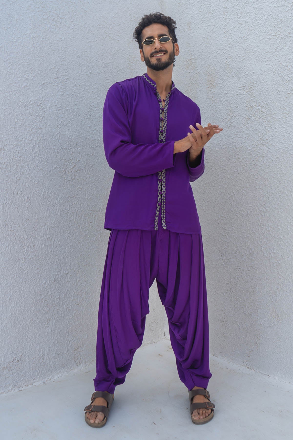 Buy Neora by Nehal ChopraPurple & Green Braid Co-ord Set for Men Online