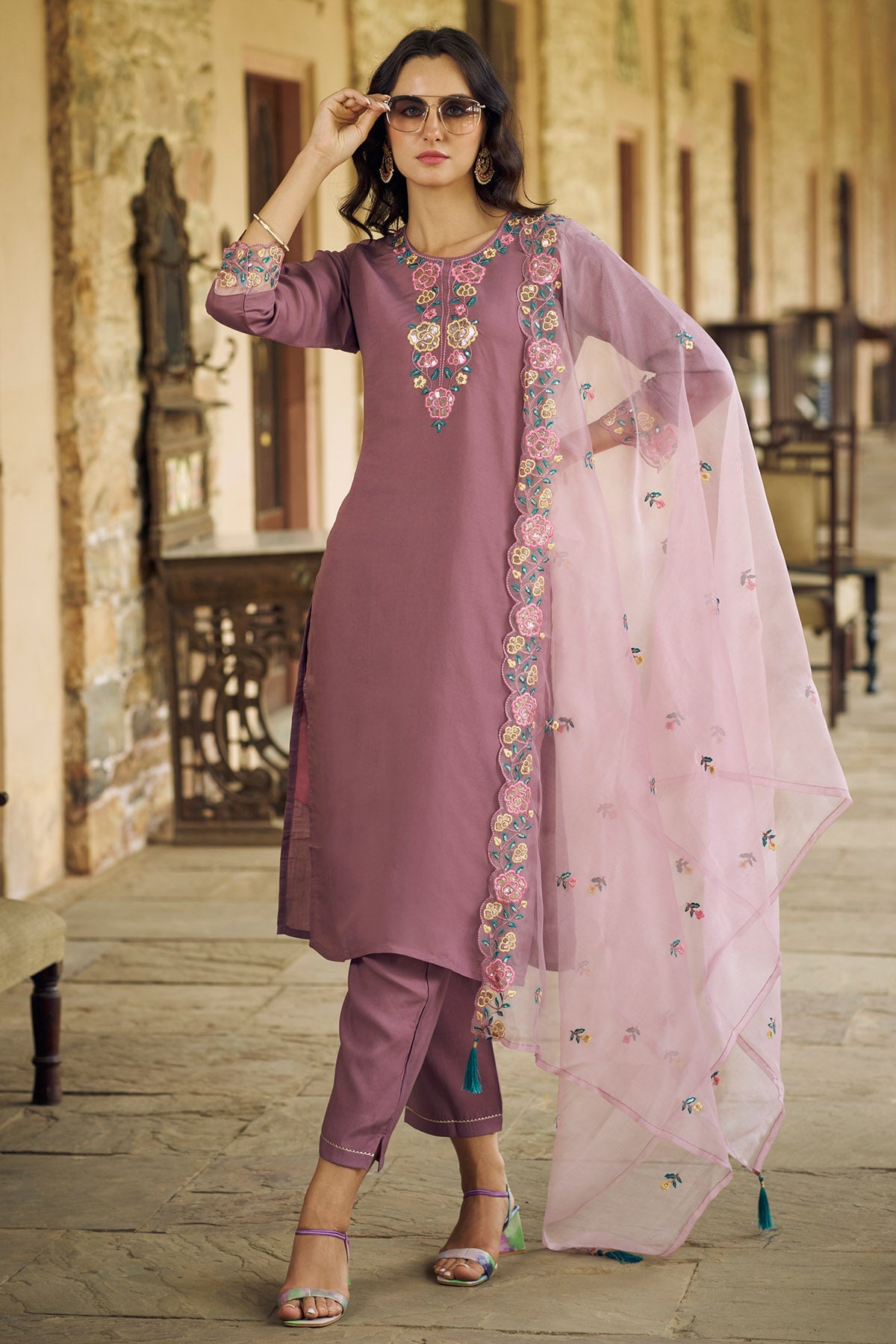 Buy 3/4th Sleeves Purple Kurta Set for women by Aastha Fashion online available at scrollnshops