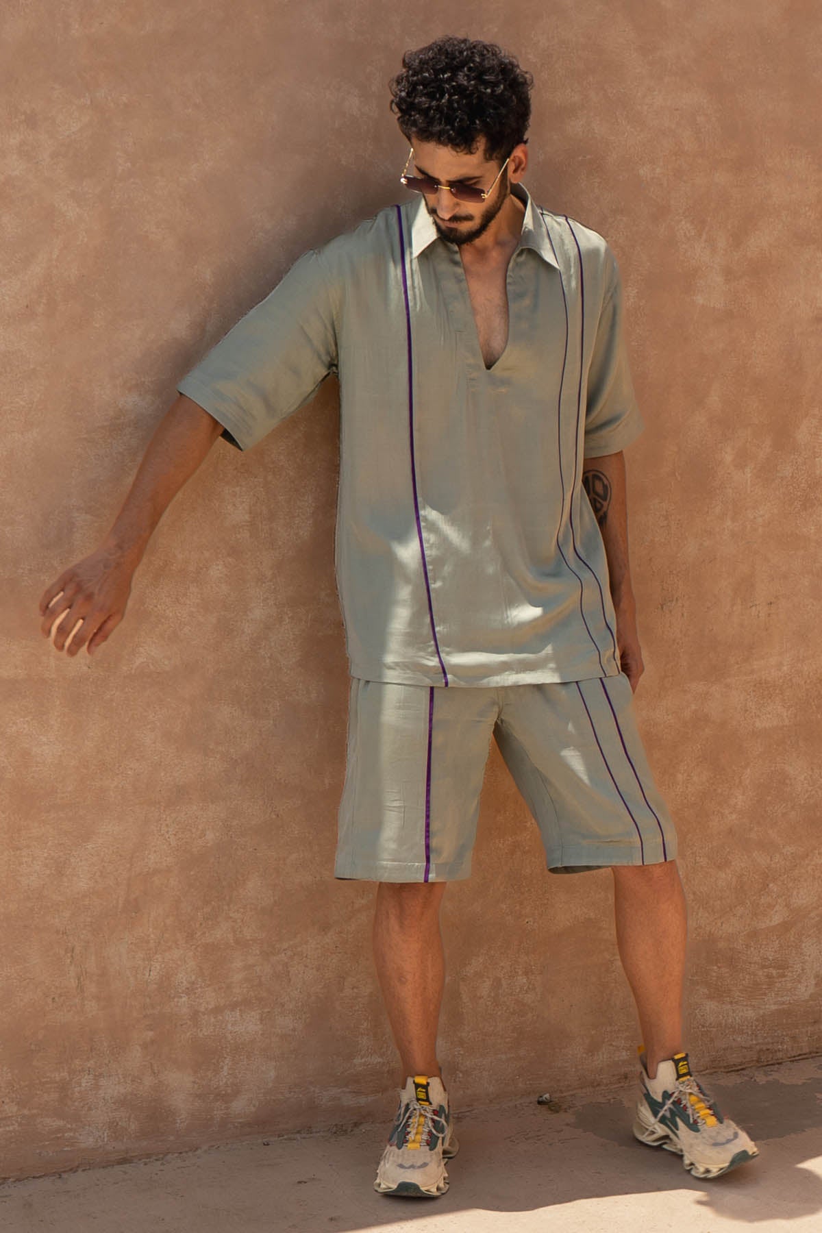 Green Deep V-Neck Co-ord Set