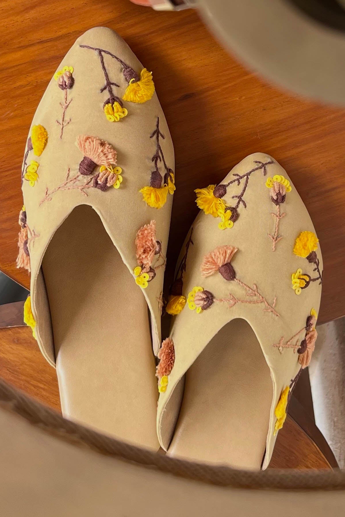3D Floral Embroidered Mules