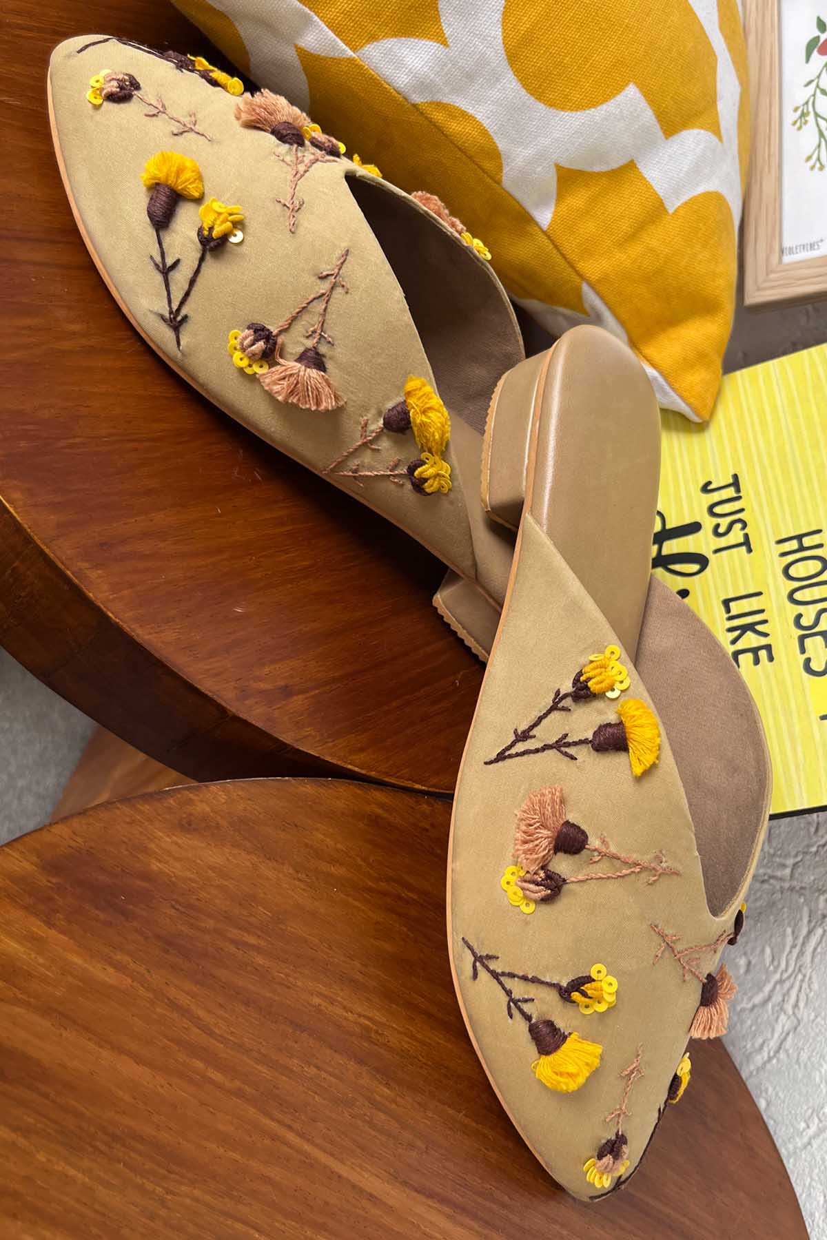 3D Floral Embroidered Mules