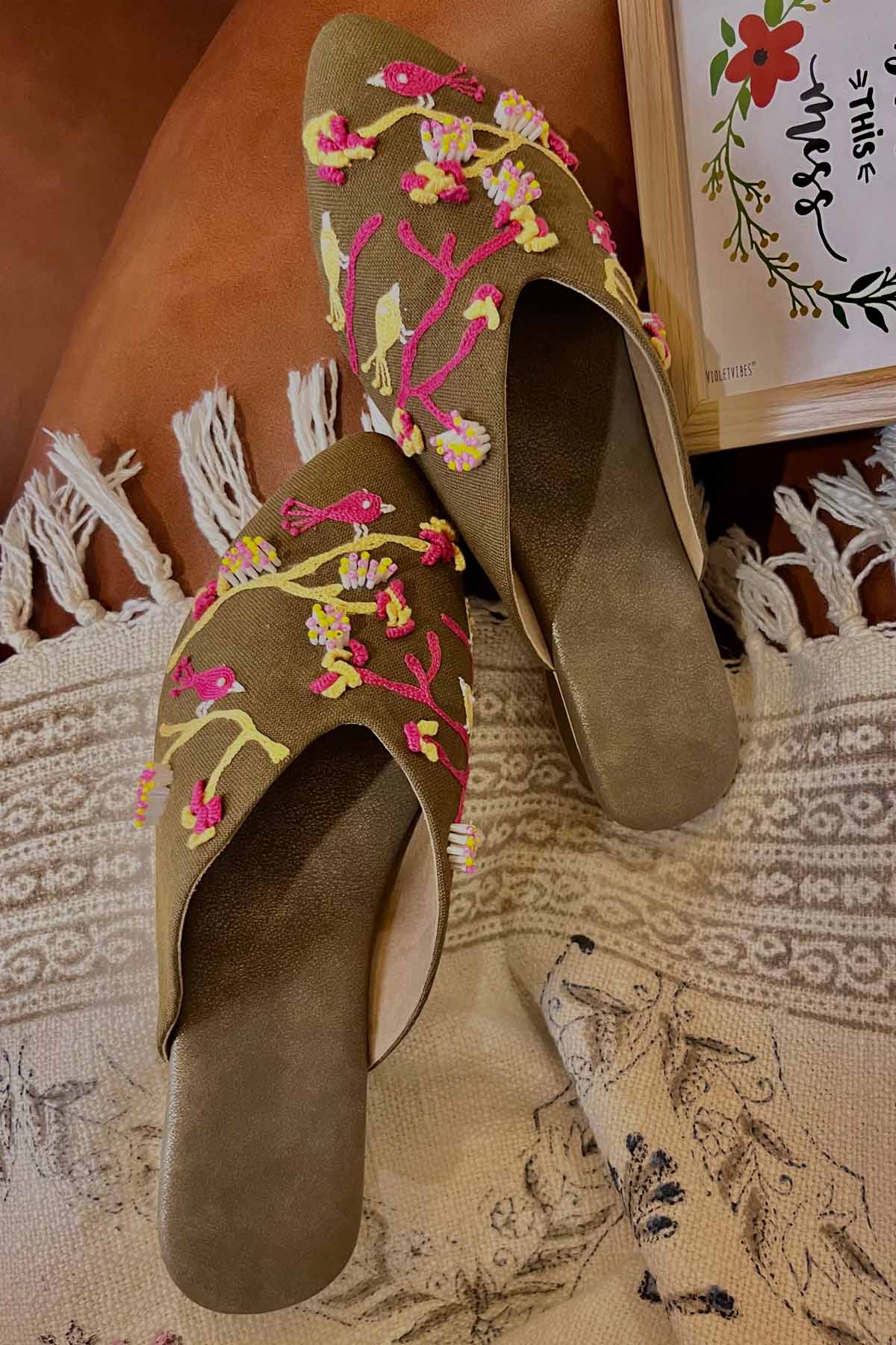 3D Hand Embroidered Mules