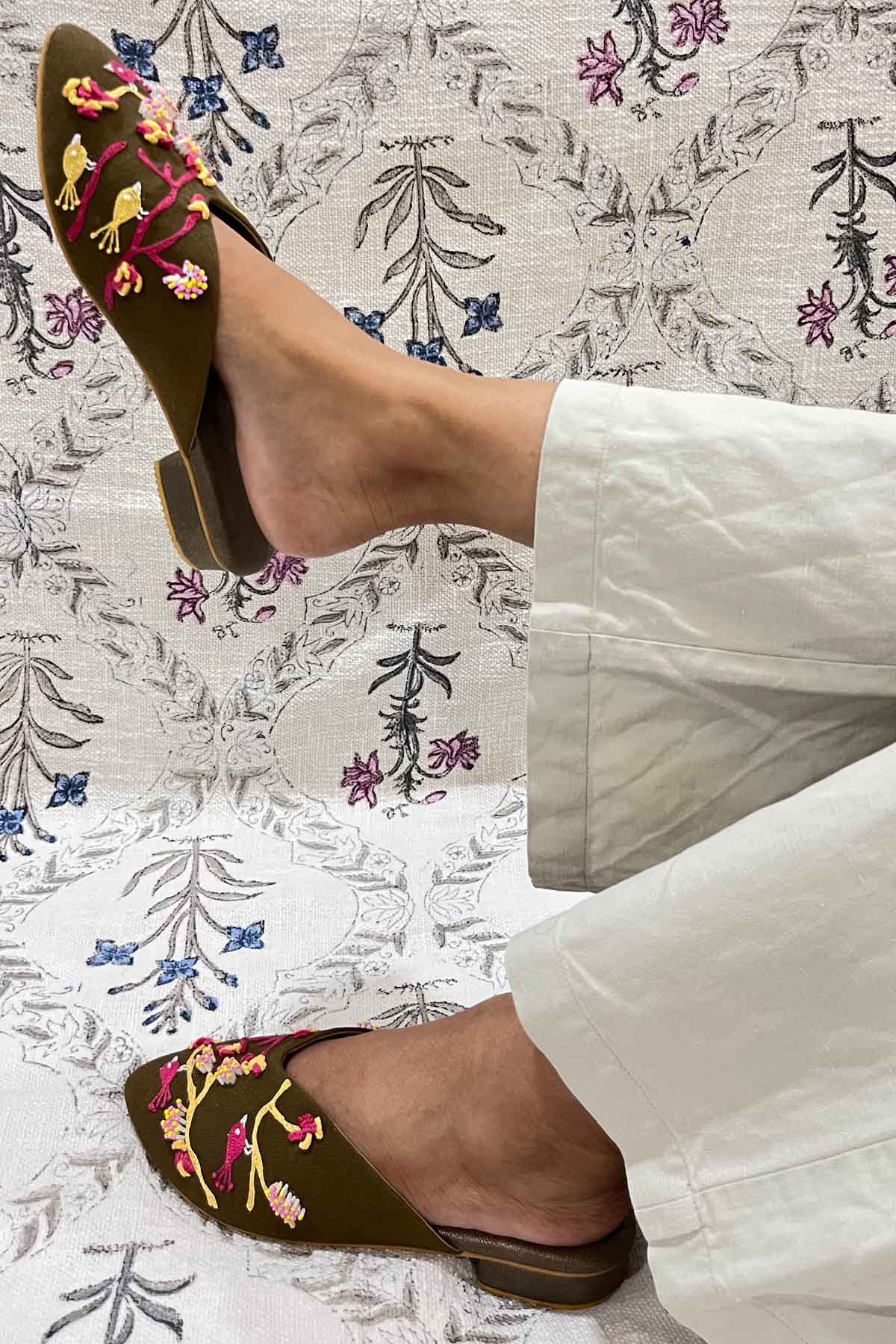 3D Hand Embroidered Mules