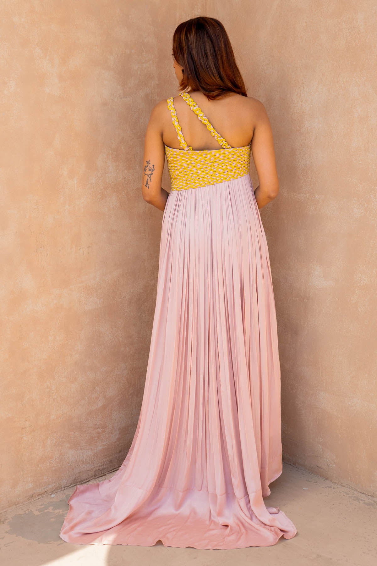 Pink Braided Gathered Gown