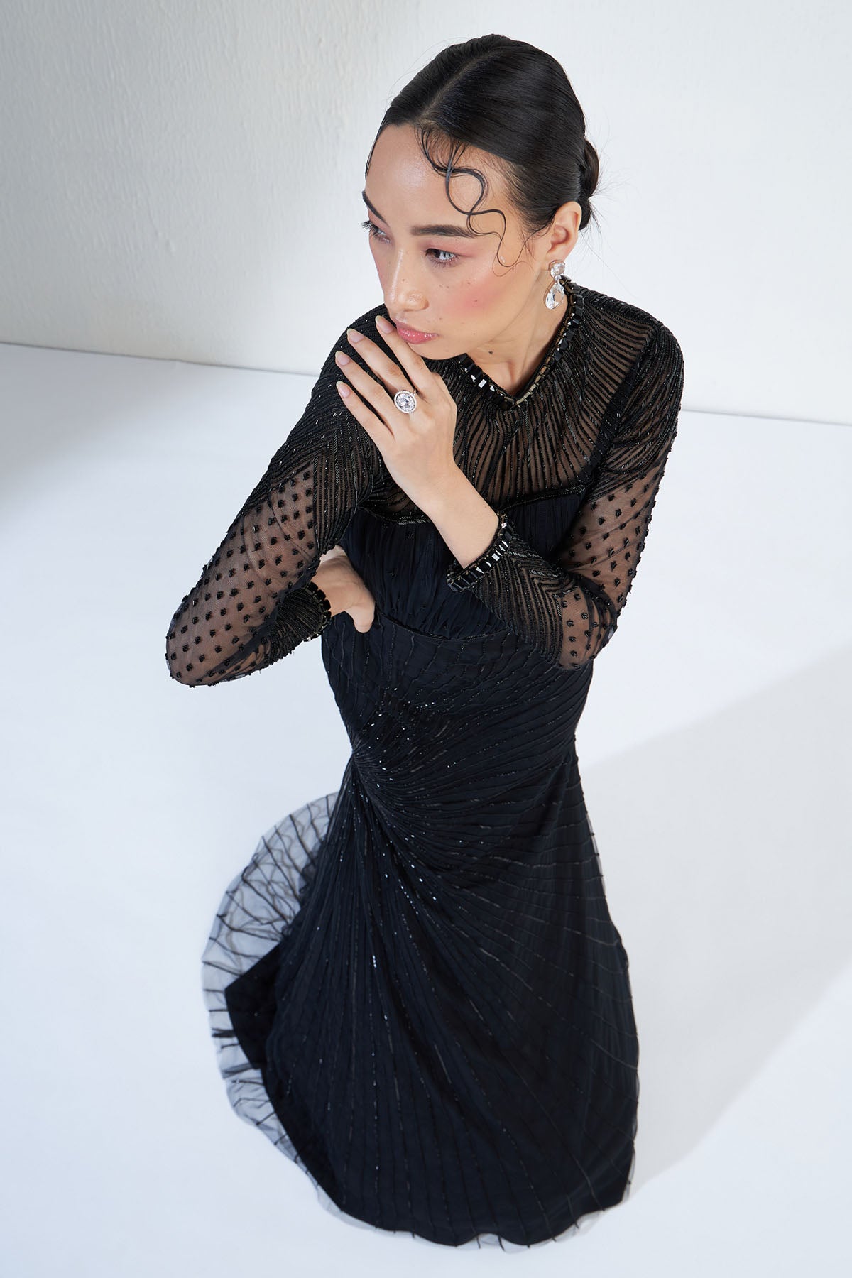 Cutdana Embroidered Ruched Gown