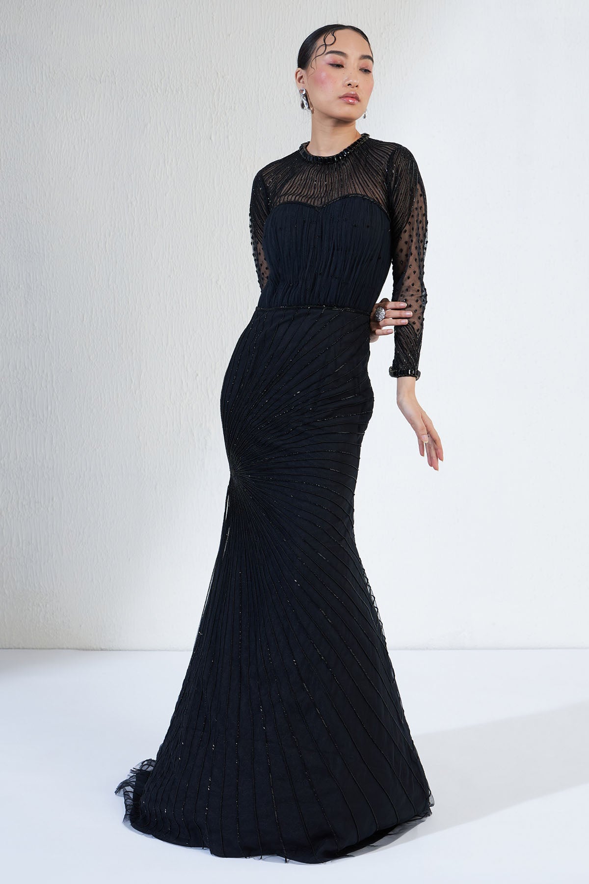 Cutdana Embroidered Ruched Gown