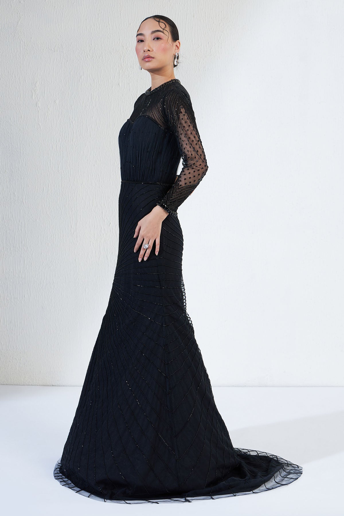 Cutdana Embroidered Ruched Gown
