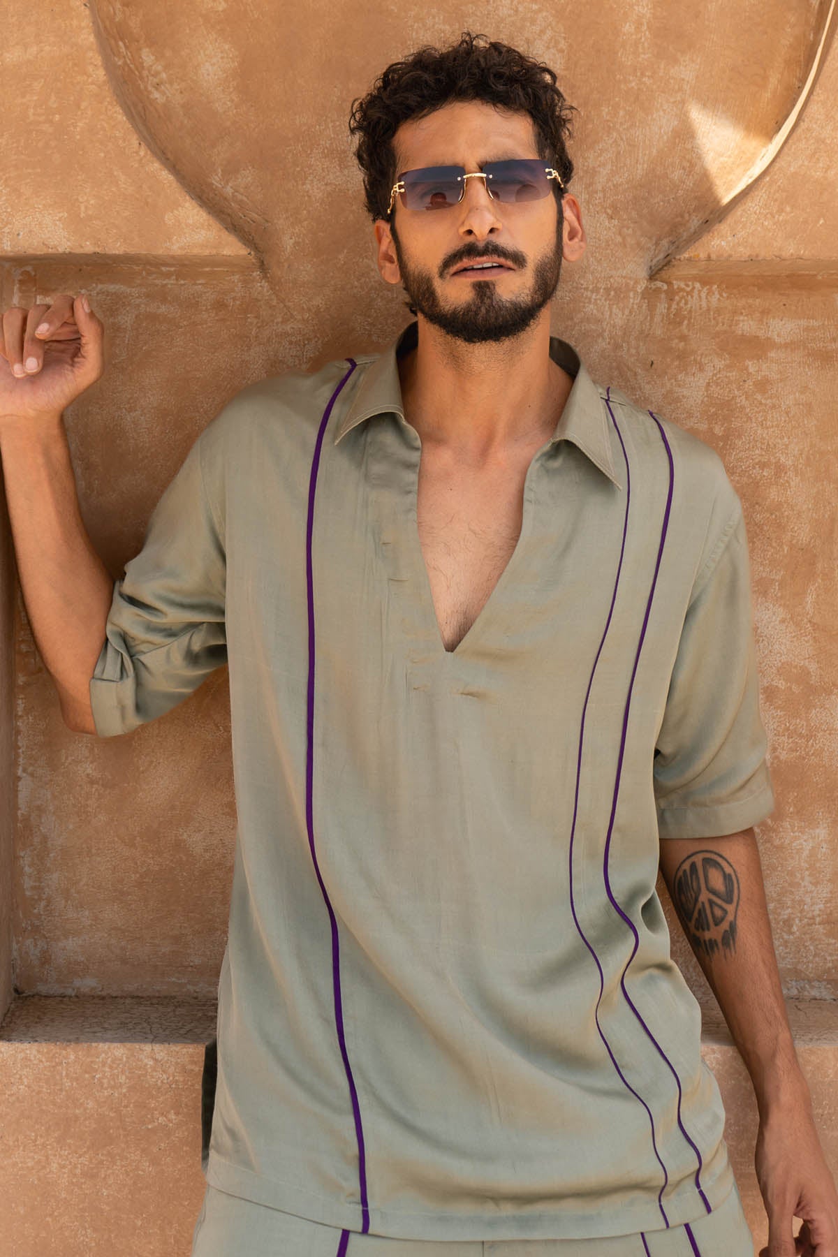 Green Deep V-Neck Co-ord Set