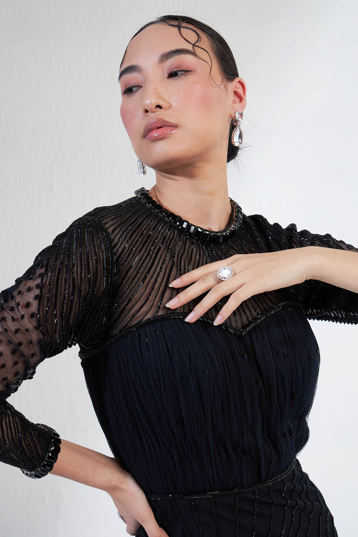 Cutdana Embroidered Ruched Gown