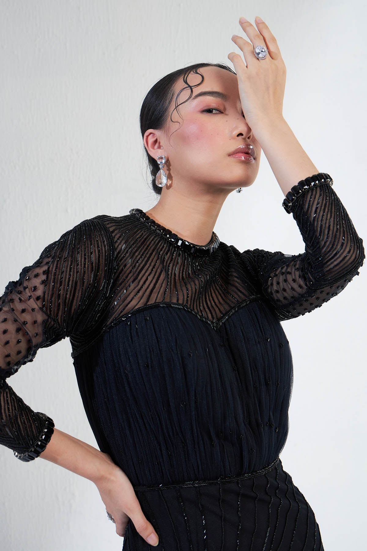 Cutdana Embroidered Ruched Gown