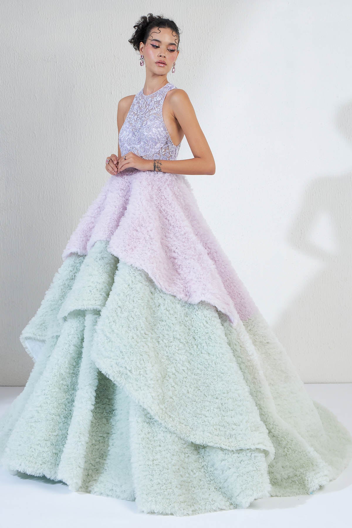 Melange Sequins Layered Gown