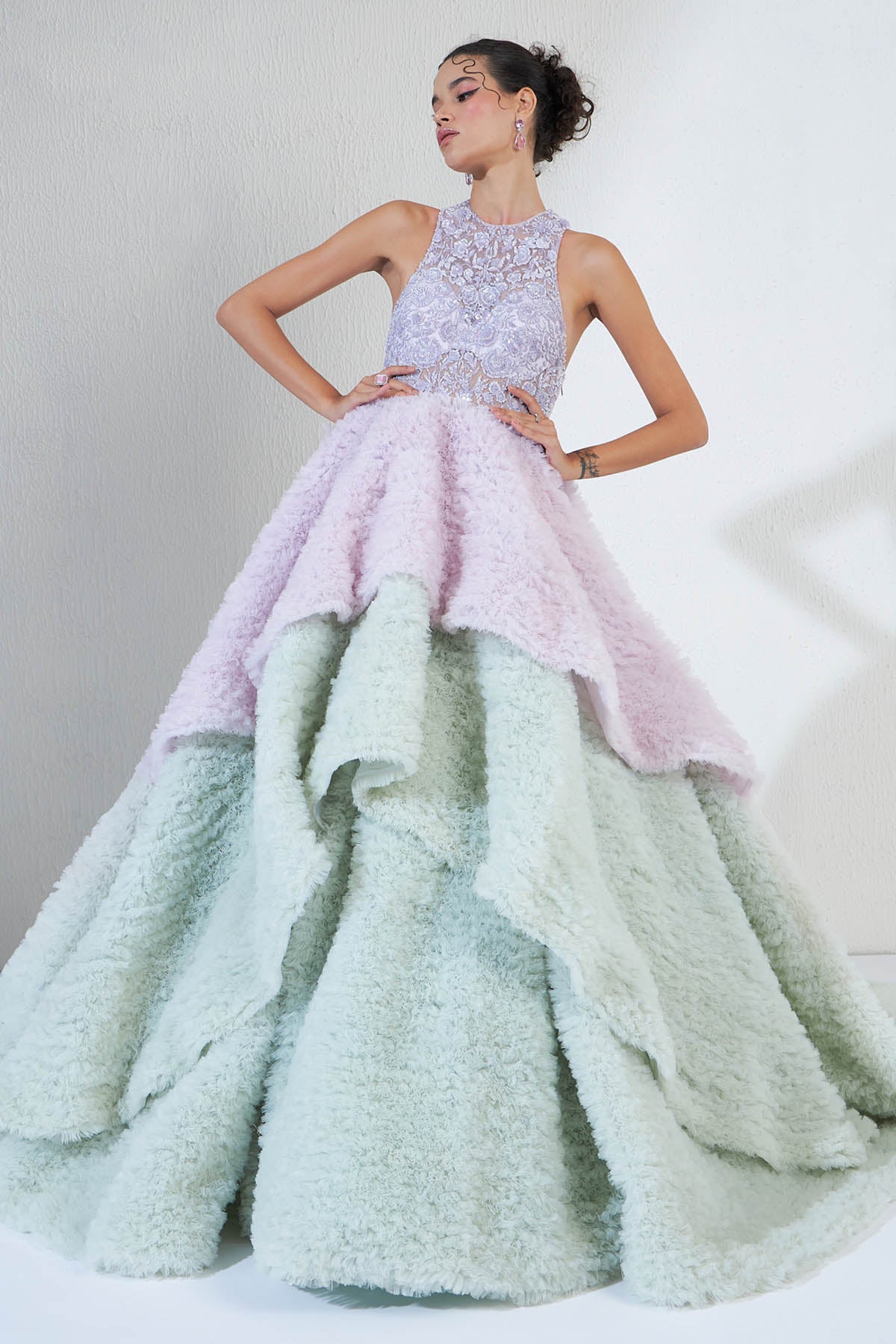 Melange Sequins Layered Gown