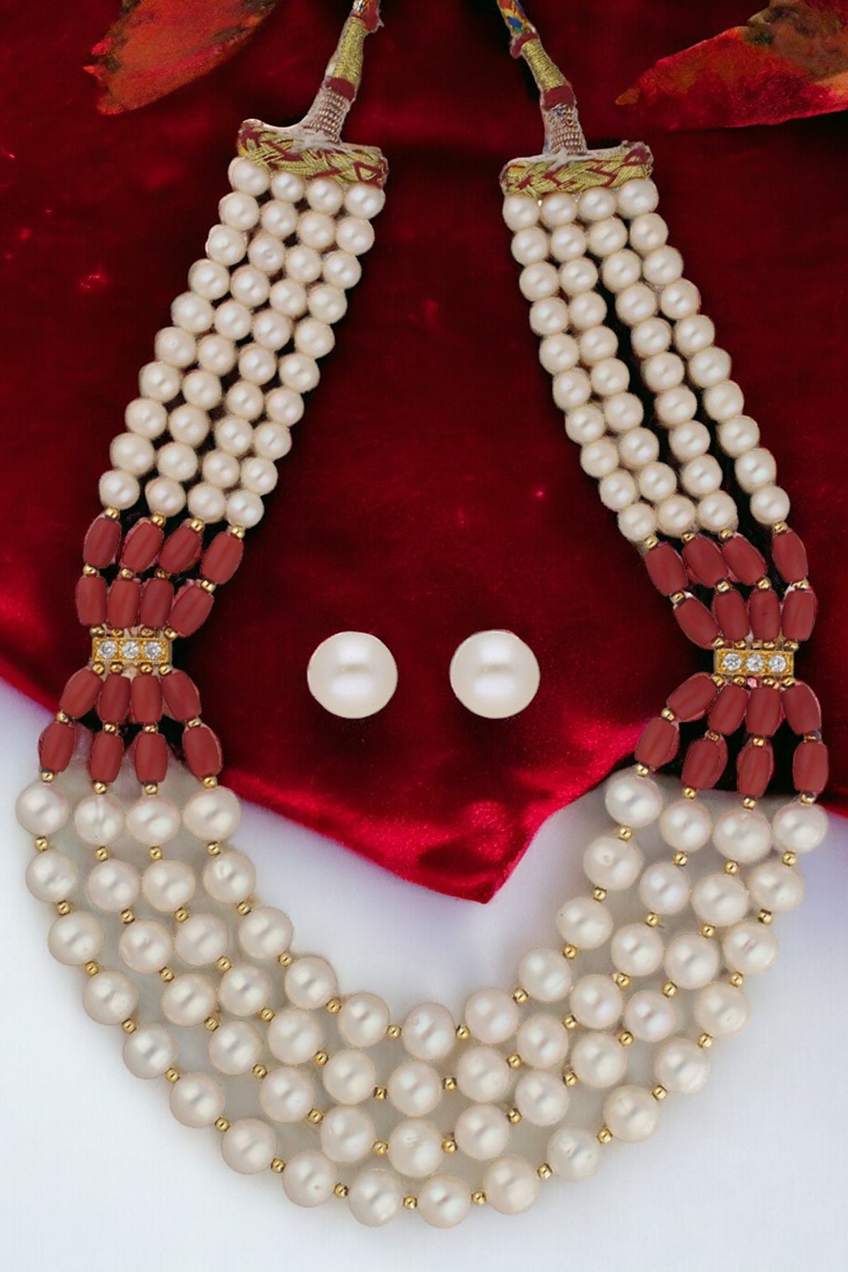 Buy 5 Line White Pearl Necklace Set for women by J Pearls online available at scrollnshops