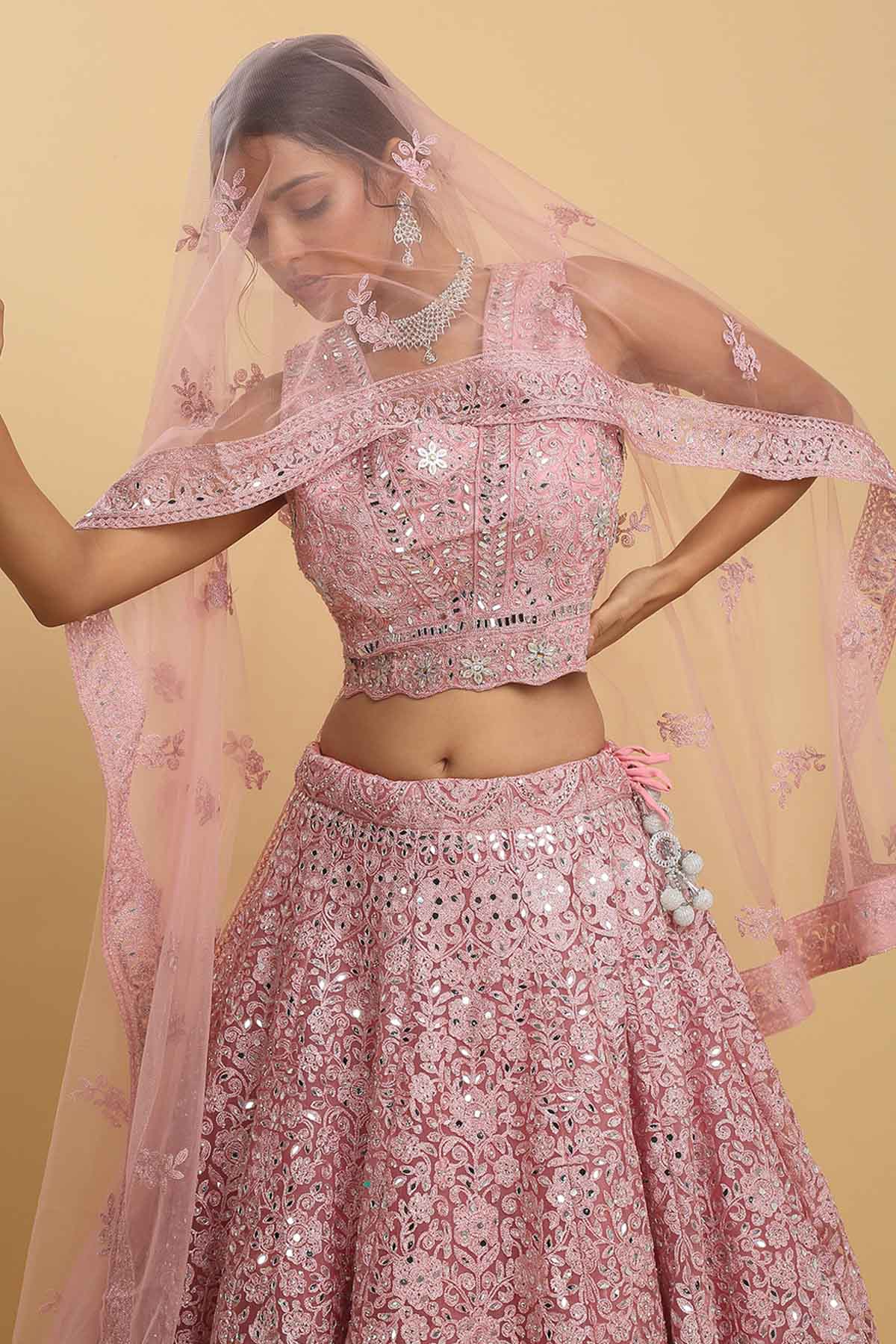 Pink Mirror Layered Lehenga Set