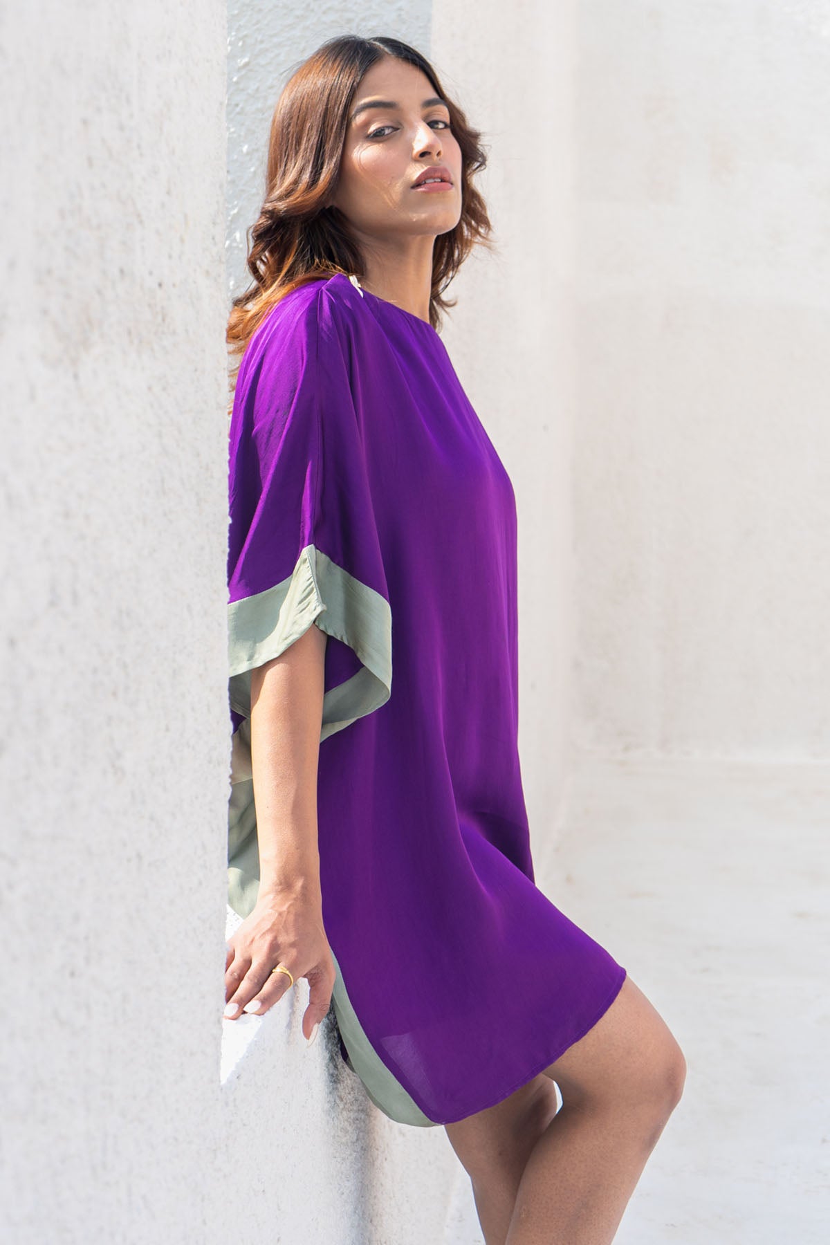 Purple Colorblock Kaftan Dress