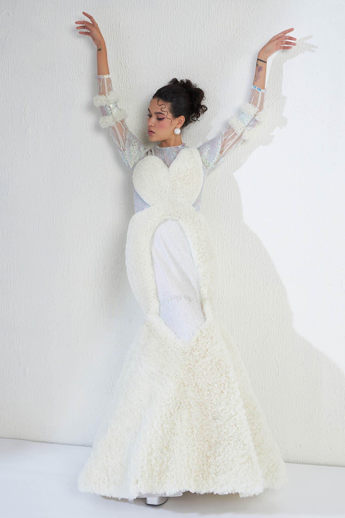 Offwhite Crystals Tulle Gown