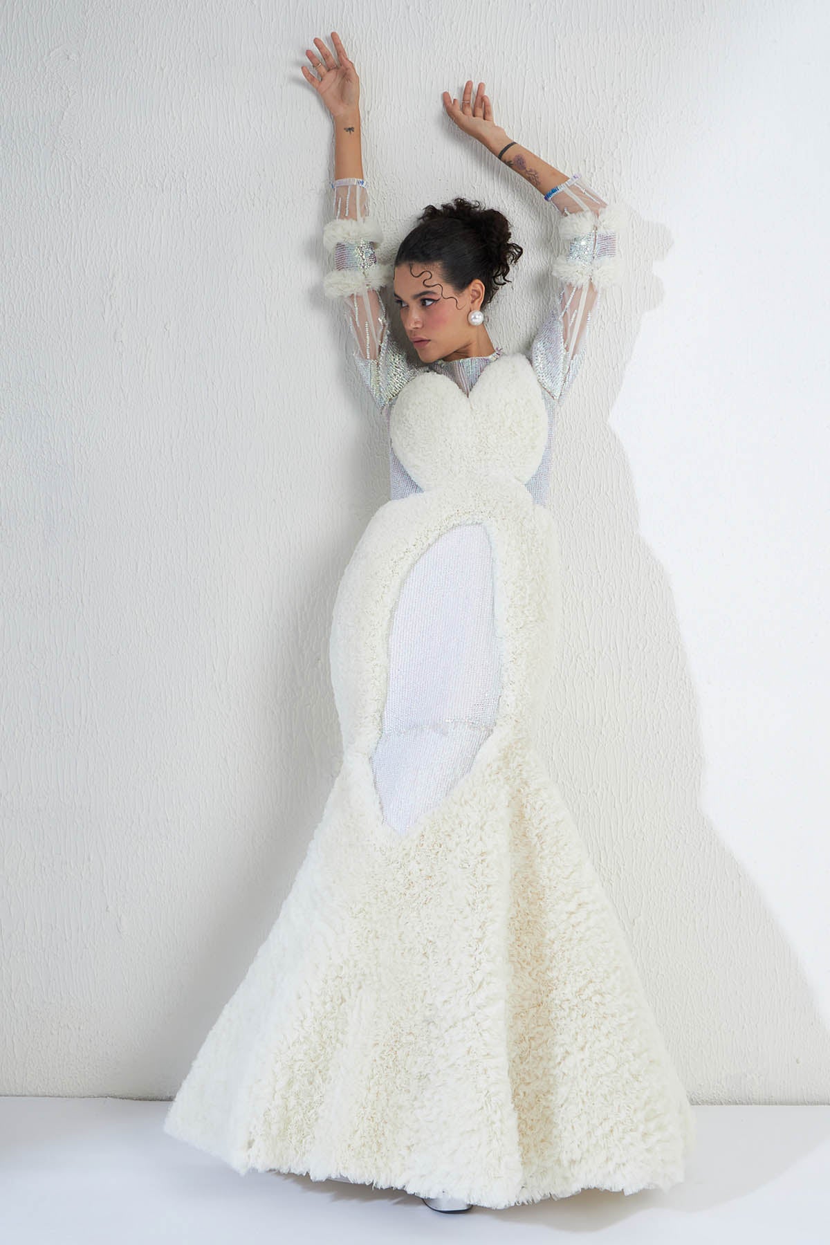 Offwhite Crystals Tulle Gown