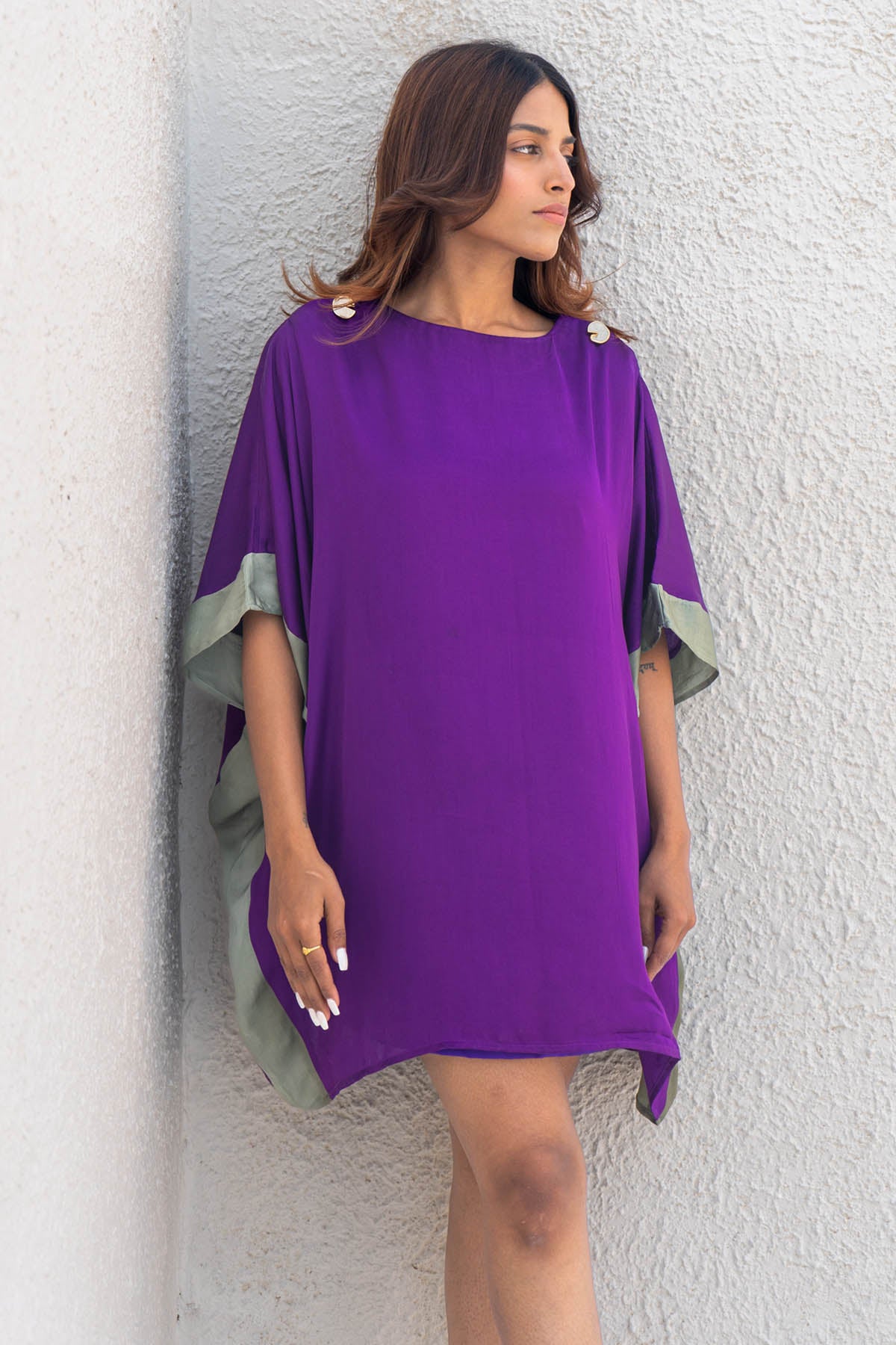 Buy Neora by Nehal ChopraPurple Colorblock Kaftan Dress for Women Online