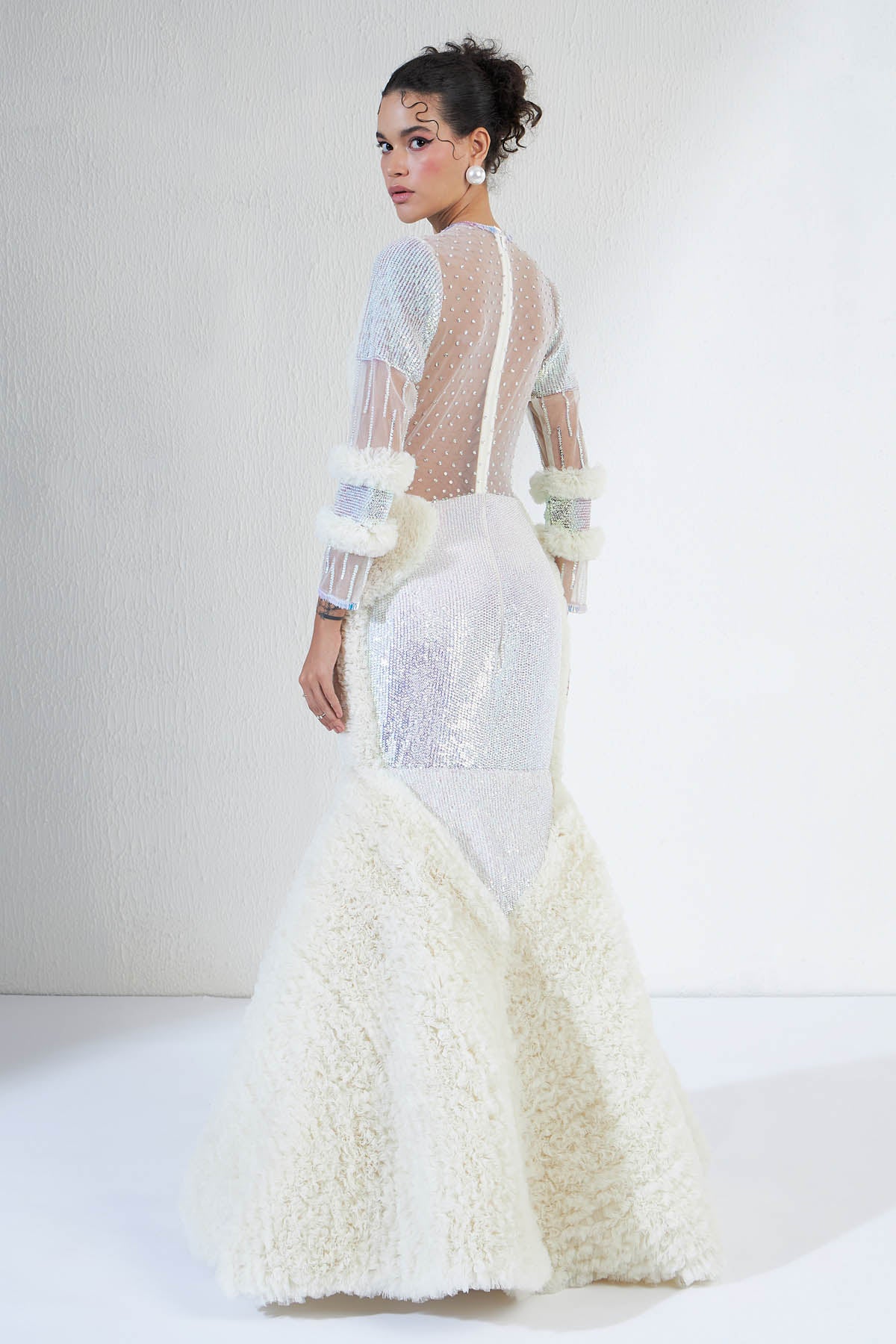 Offwhite Crystals Tulle Gown