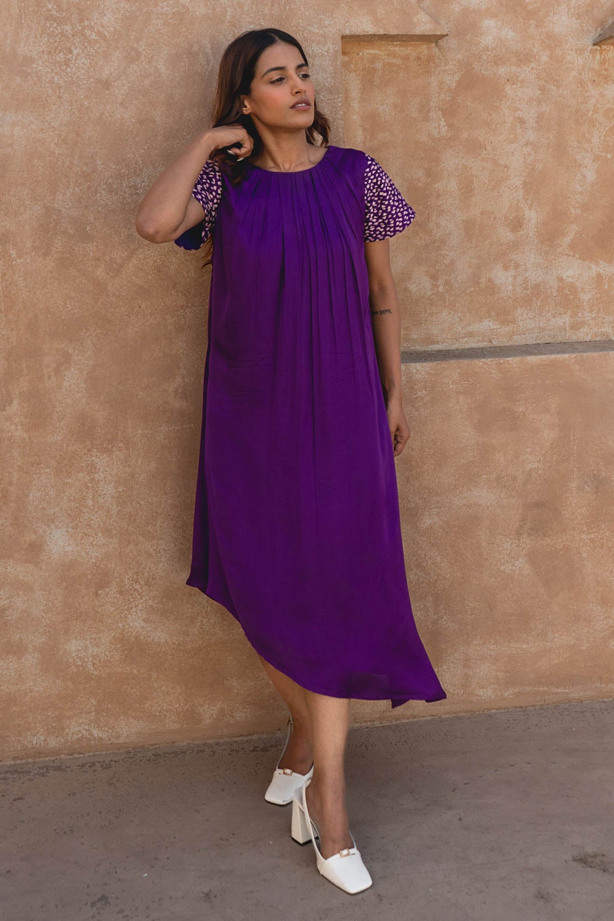 Buy Neora by Nehal ChopraPurple Braided Sleeves Dress for Women Online