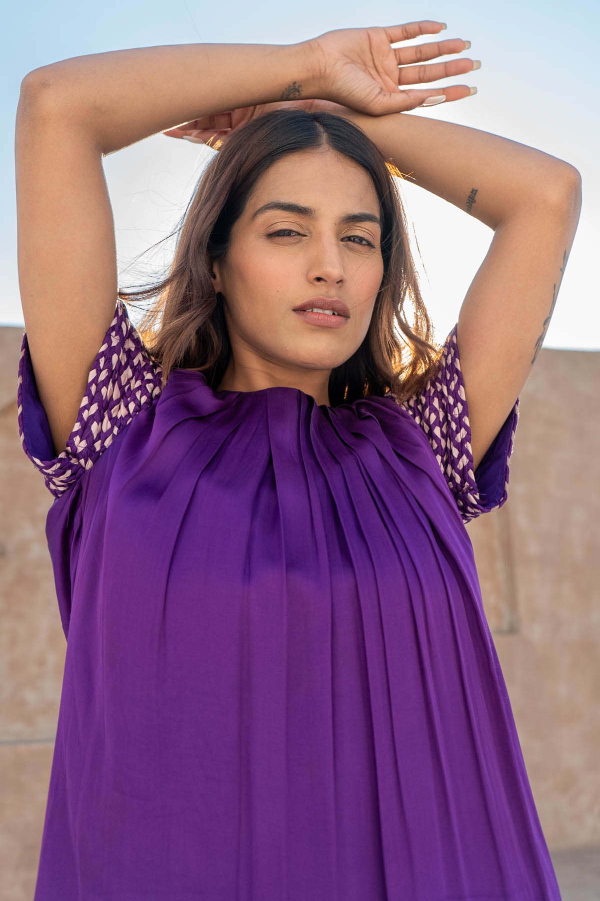 Purple Braided Sleeves Dress