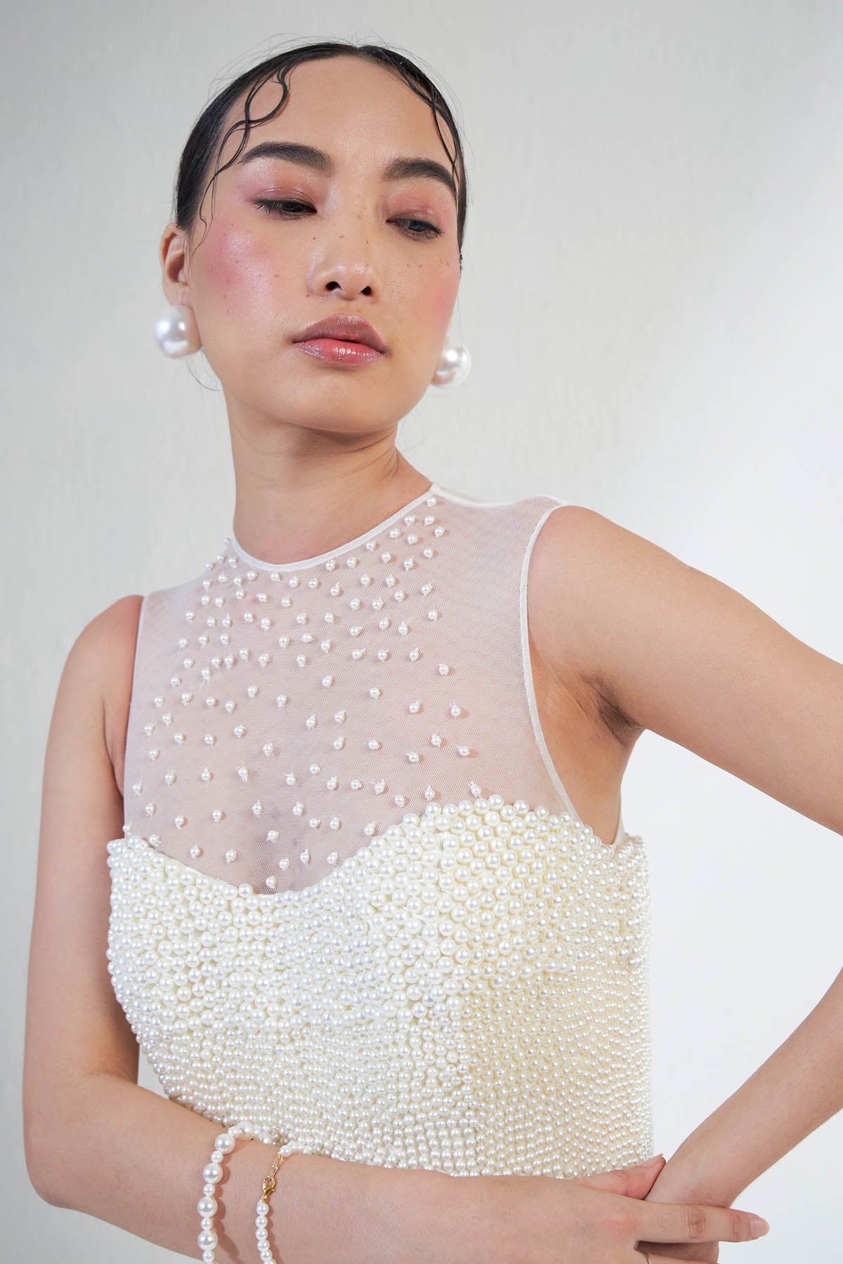 White Mermaid-Cut Pearl Gown