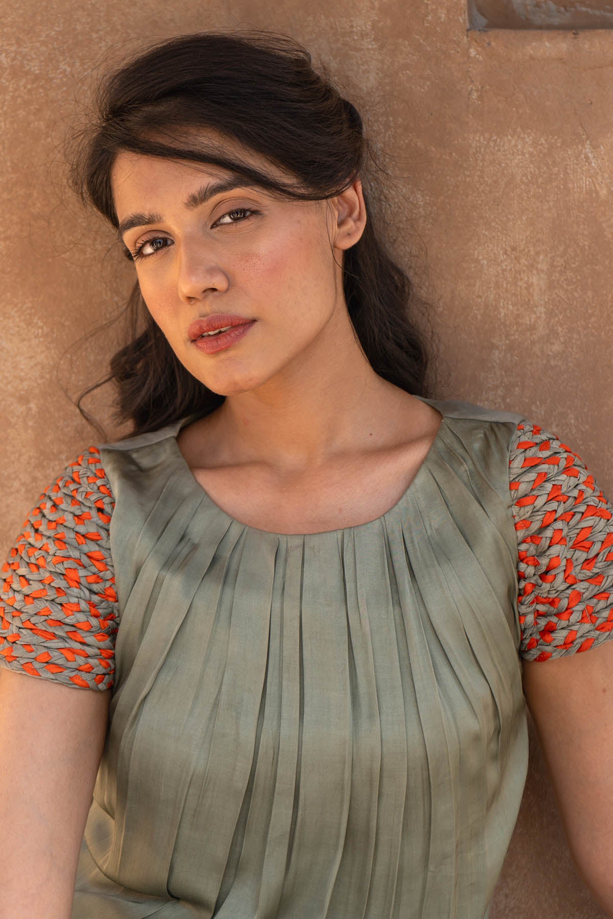 Green Braided Sleeves Dress