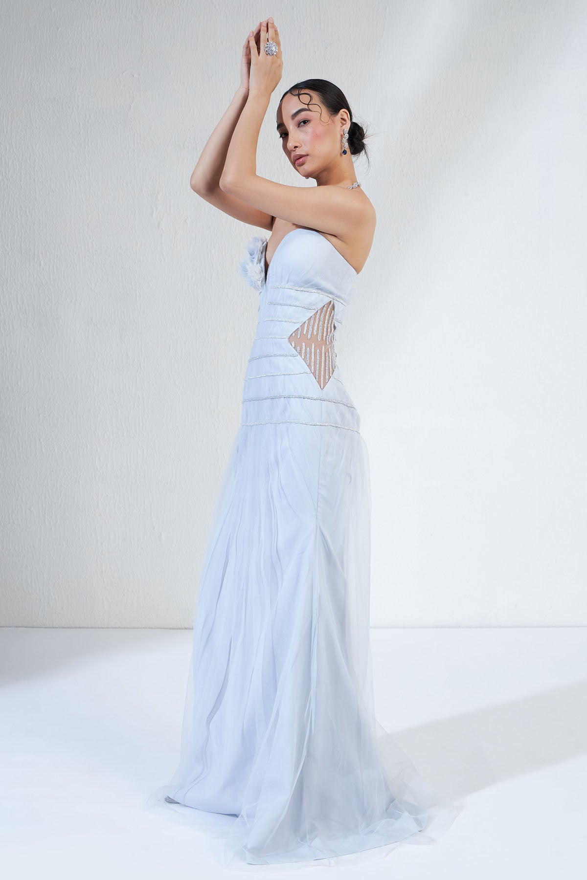 Micro-Pleated Embroidered Gown