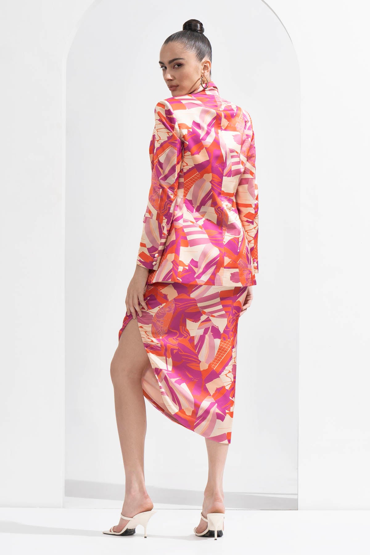 Abstract Printed Jacket & Skirt Set