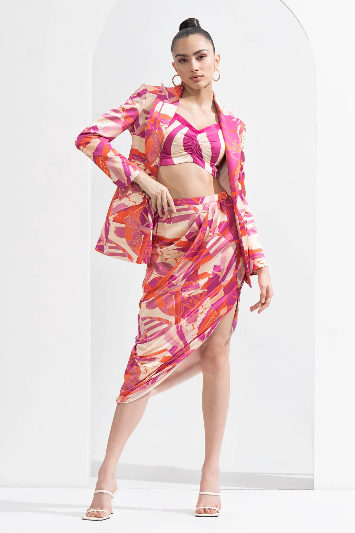 Abstract Printed Jacket & Skirt Set