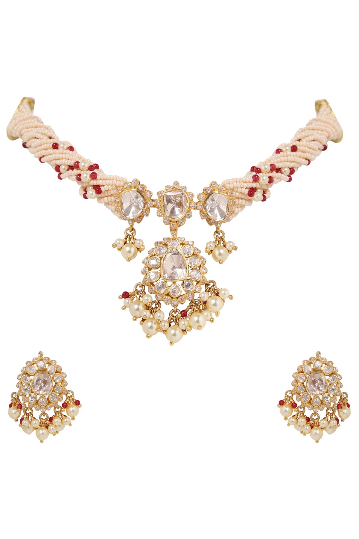 925 Silver Polki Necklace Set