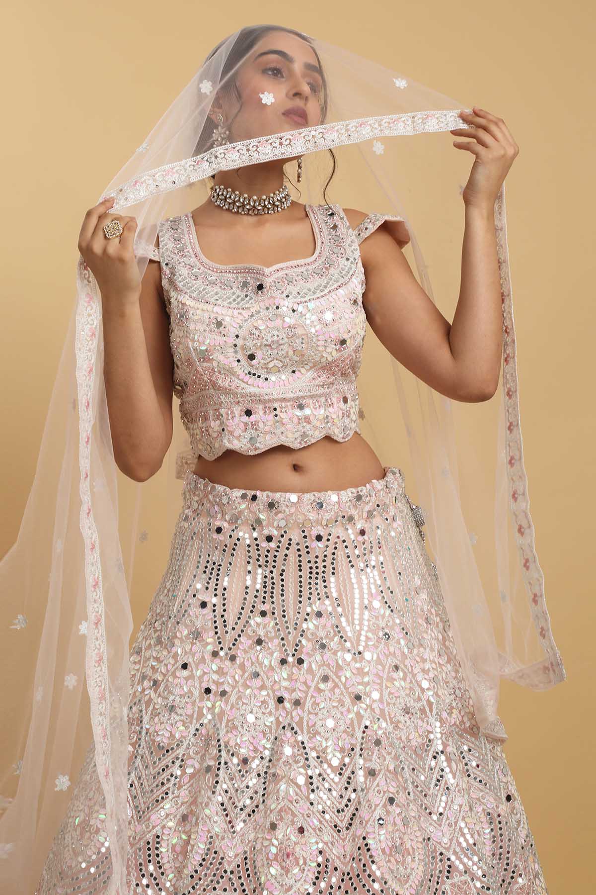 Pink Net Embroidered Lehenga Set