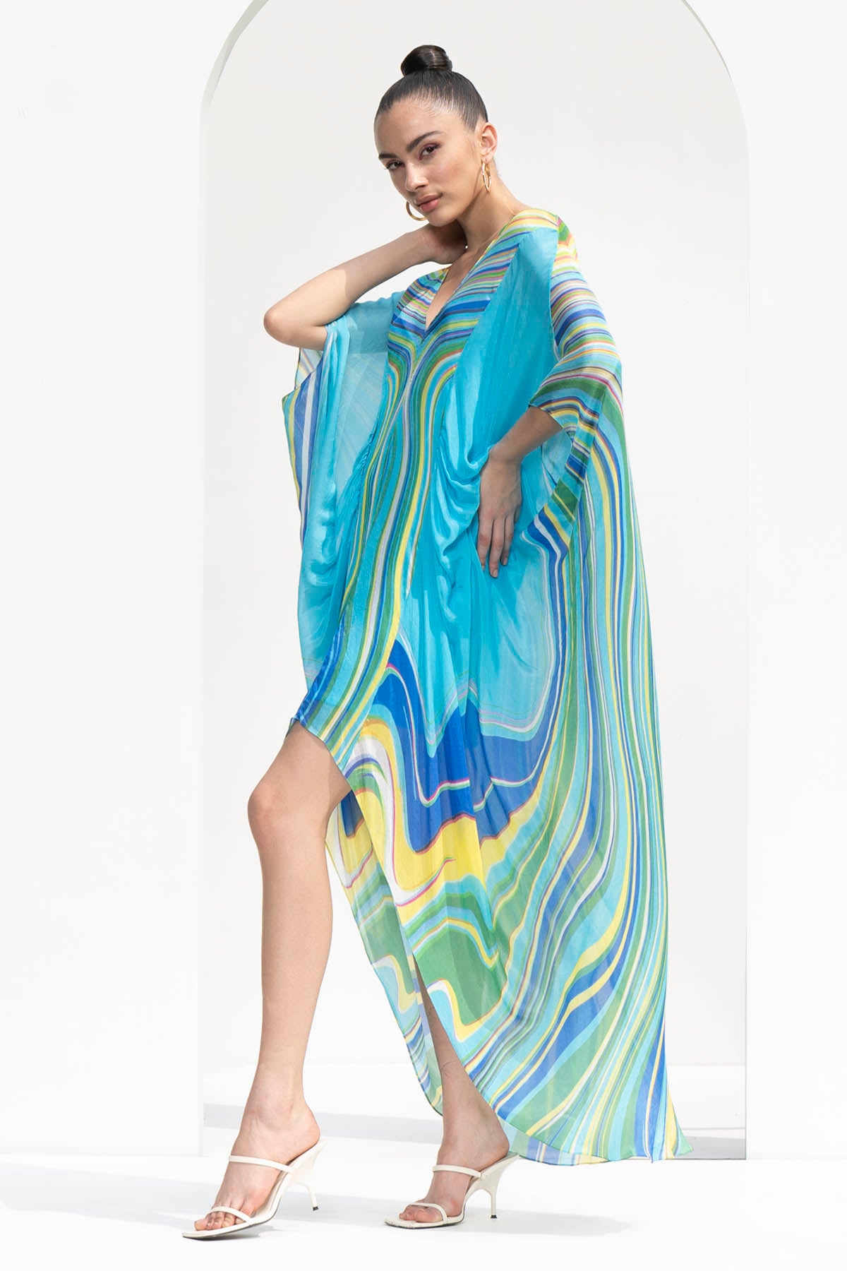 Marble Print Chiffon Kaftan
