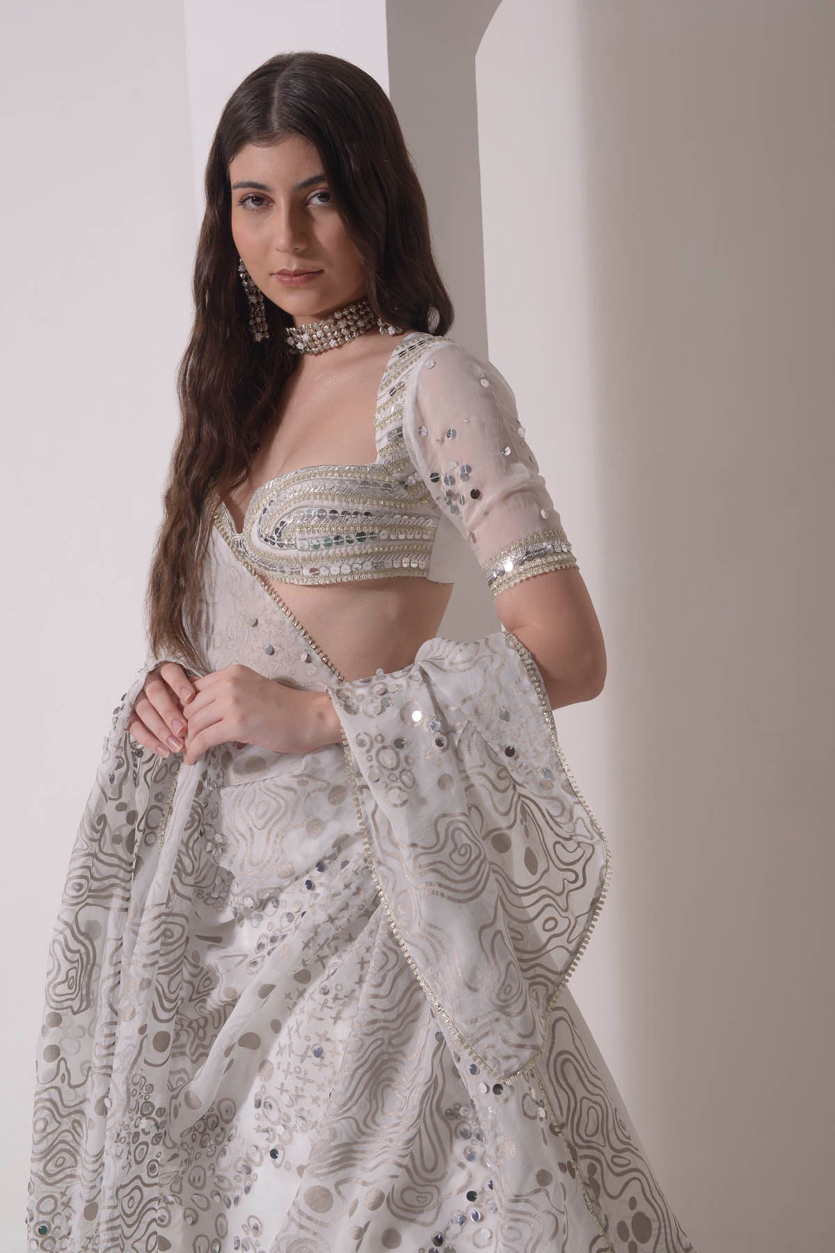 Ecru Tiered Embroidered Lehenga Set