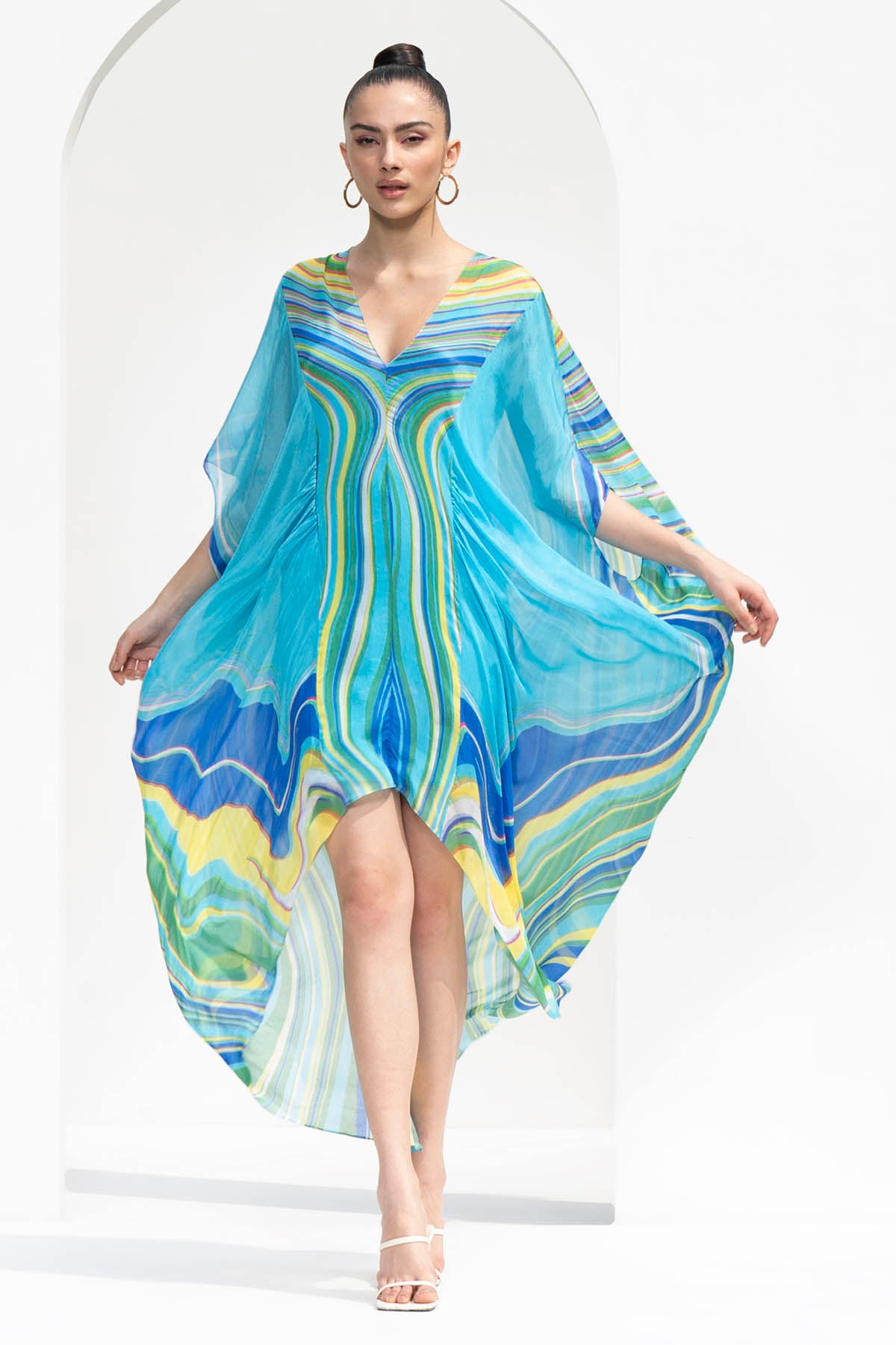 Marble Print Chiffon Kaftan