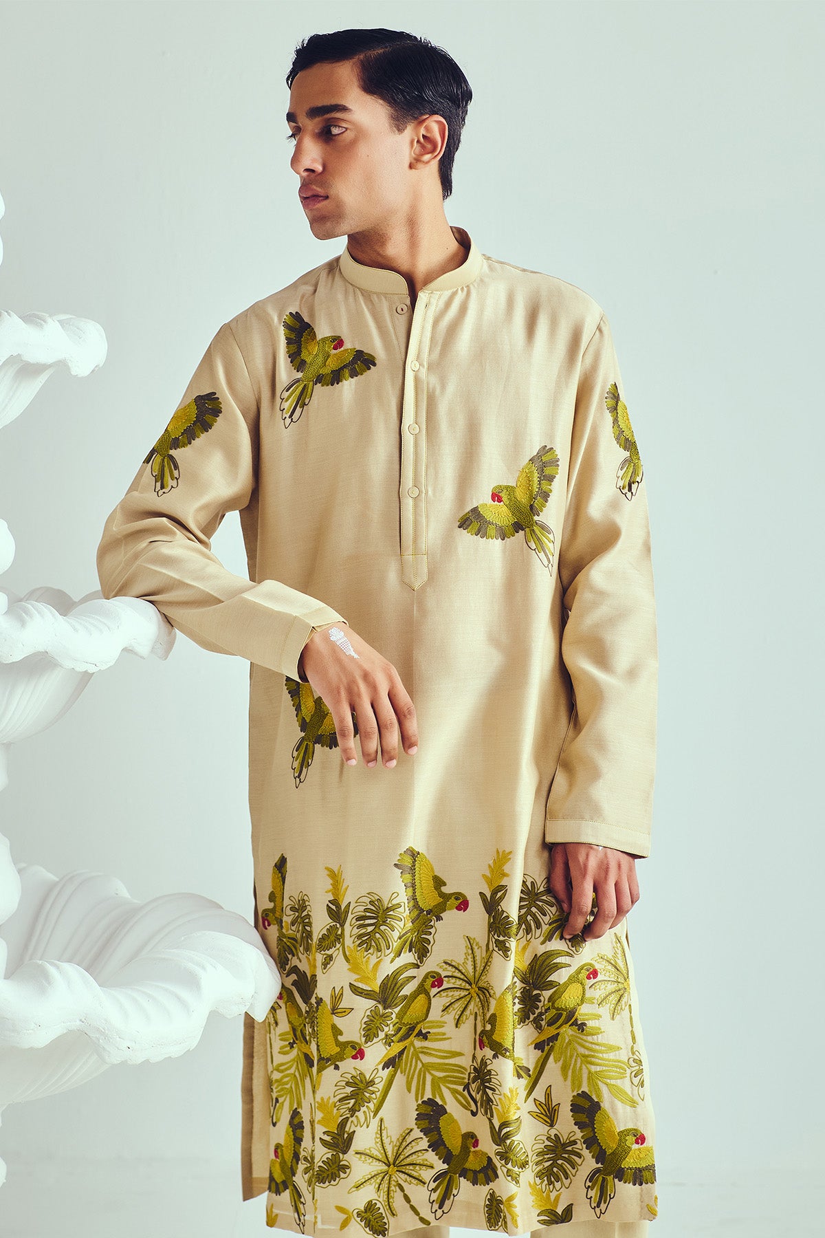 Aari Embroidered Beige Kurta Set