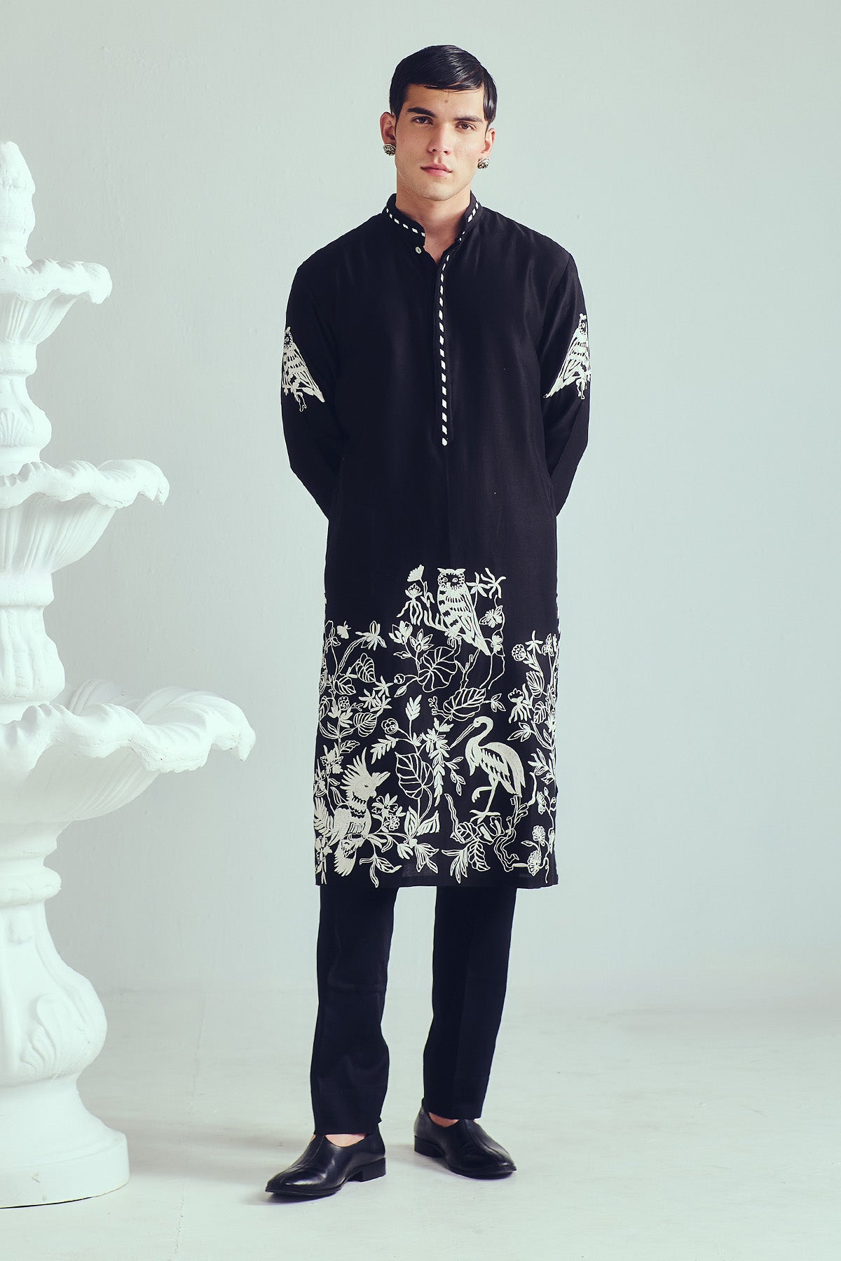 Buy Aari Embroidered Black Kurta Set by WABI SABI for Men online at ScrollnShops