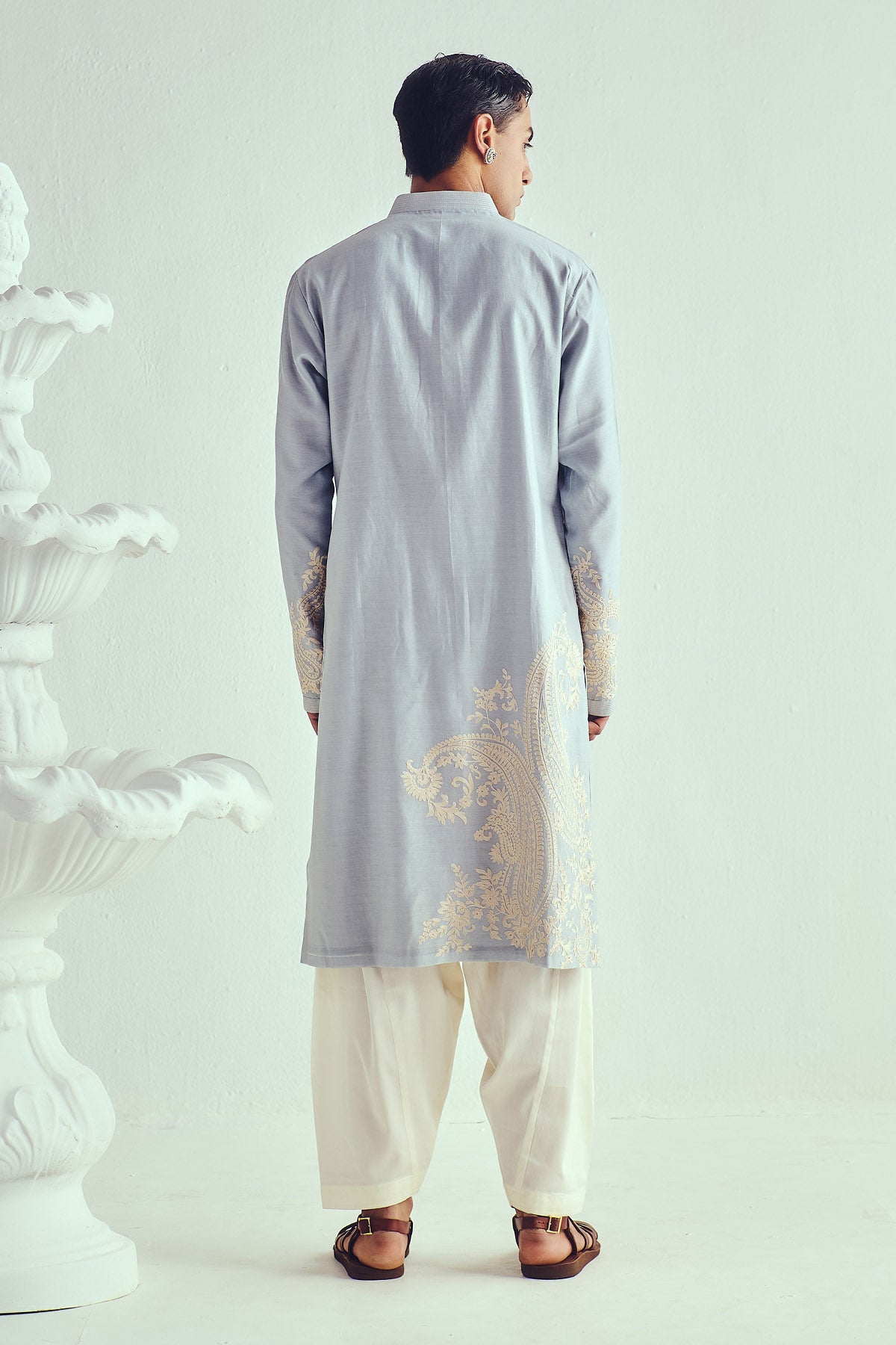 Aari Embroidered Blue Kurta Set