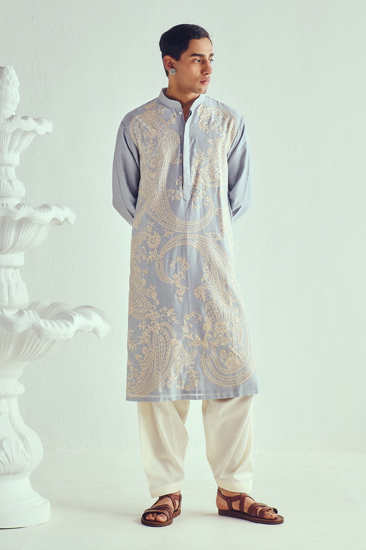 Aari Embroidered Blue Kurta Set