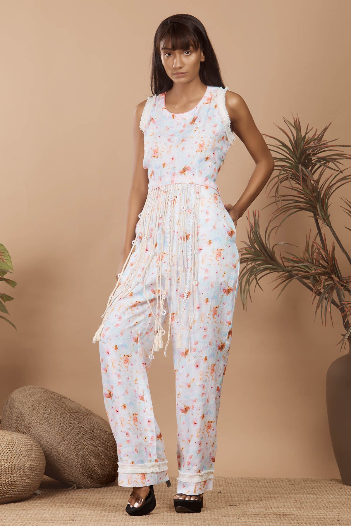 Abstract Fringe White Co-ord Set